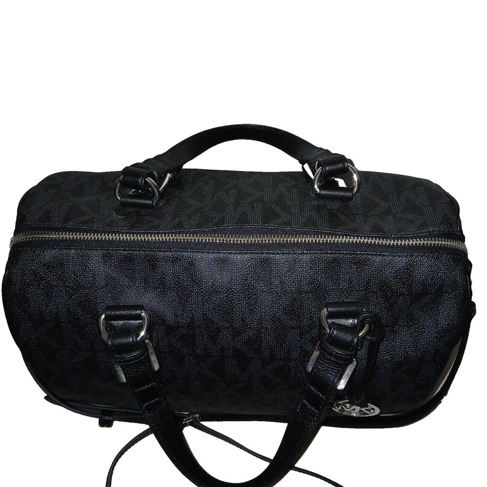 Michael Kors MK Grayson Bowler Logo Monogram Satchel Purse Bag Black Overnight - Picture 9 of 11